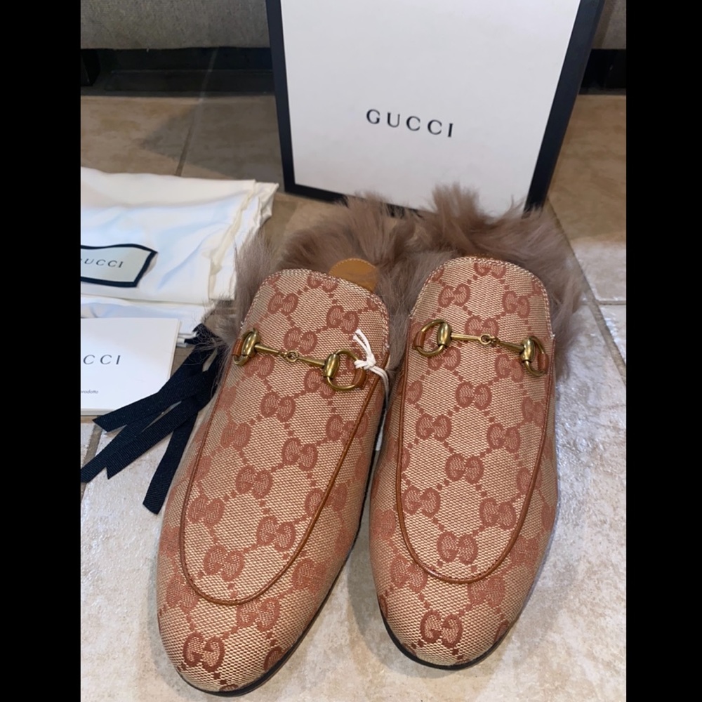 Authentic Gucci Monogram Princetown Fur Loafers Size 9.5 - Picture 10 of 15